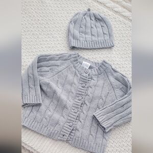 Gray Cable Knit Kids Cardigan and Hat Set